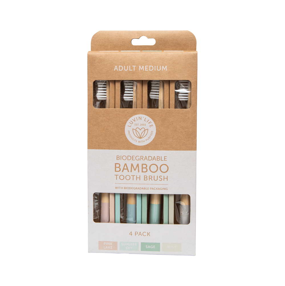 Adult Bamboo Toothbrush - Medium 4 Pack