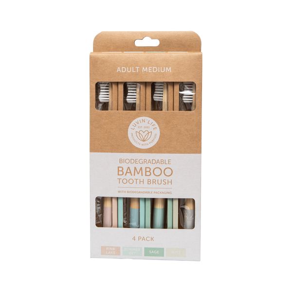 Adult Bamboo Toothbrush - Medium 4 Pack