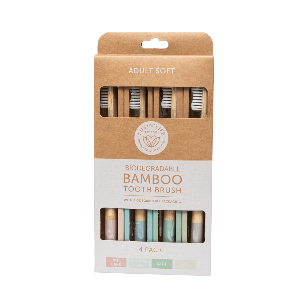 Adult Bamboo Toothbrush - Soft 4 Pack
