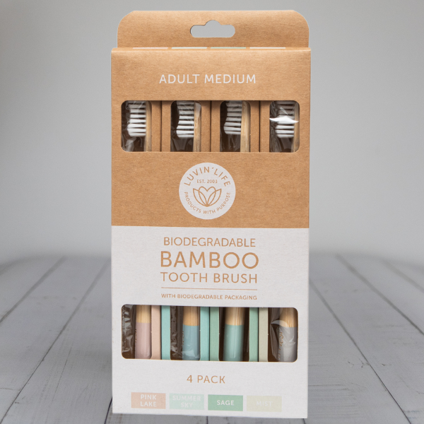 Adult Bamboo Toothbrush - Medium 4 Pack